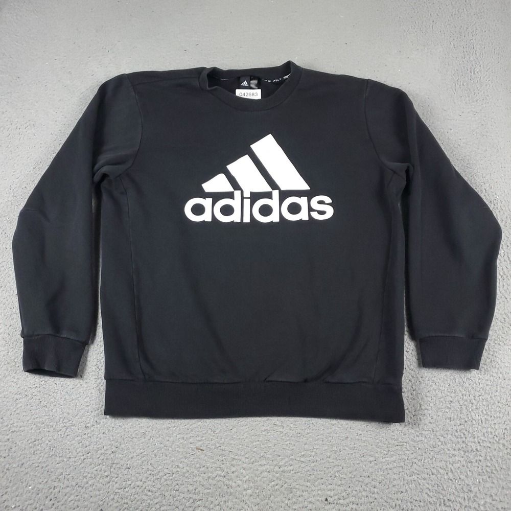 Adidas Sweater Mens Large Black Logo Casual Pullover Sweatshirt